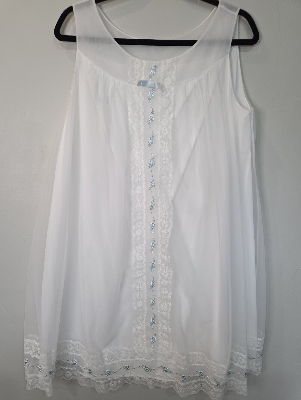 VTG White Chiffon Mini Sheer Trapeze Sweep Nightgown Slip Dress Sz Medium Bridal